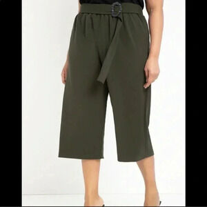 Eloquii Cropped Pants Capri Belted Plus Size 18/20 Green